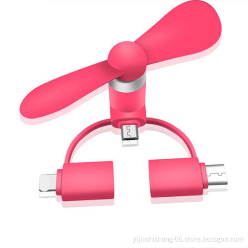 3-in-1 Mini Phone Fan, Portable USB Fan USB-C Fan for iPhone/iPad, Android, Type-C